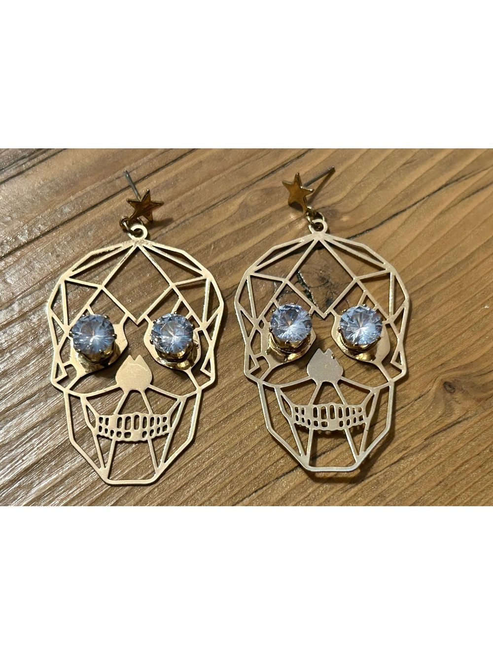 Geometric Skull Dangle Earrings with Clear Crystal Eyes